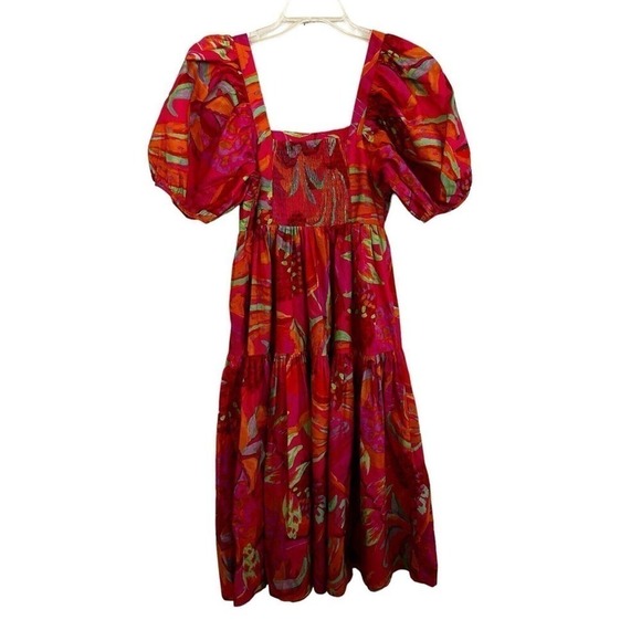 Farm Rio x Anthropologie Fruit Brush Puff Sleeve Midi Dress NWOT XS - Picture 6 of 10